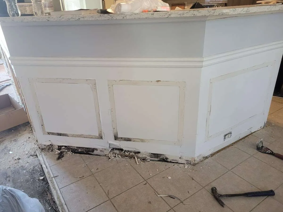 Water damage and mold on kitchen during Storm Damage Restoration in Grafton